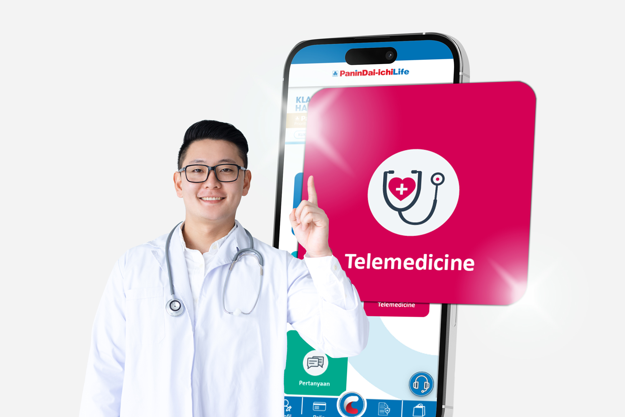 Pemegang polis Panin Dai-ichi Life melakukan konsultasi dokter spesialis online dan pesan obat via Telemedicine Plus dari rumah